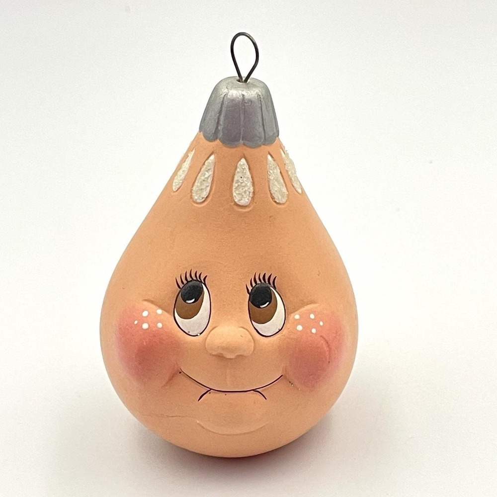 Vintage 1970s Pixie Face‎ Teardrop Christmas Ornament 4" Kitsch Anthropomorphic